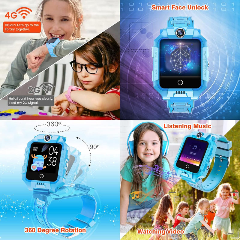 Reloj Inteligente 4G para Niños, GPS con Cámara Dual de 360°, Videollamada WiFi